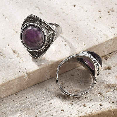 Natural Amethyst Adjustable Rings G-P560-03AS-07-1