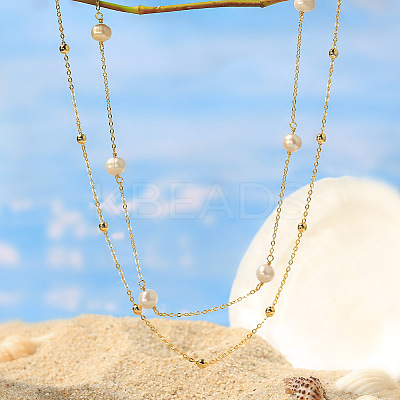 925 Sterling Silver with Natural Pearl Beads Necklaces NJEW-Z030-01G-1