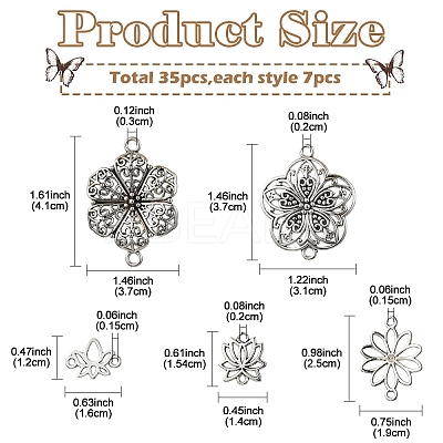 25Pcs 5 Styles Tibetan Style Alloy Connector Charms TIBE-YW0001-60-1