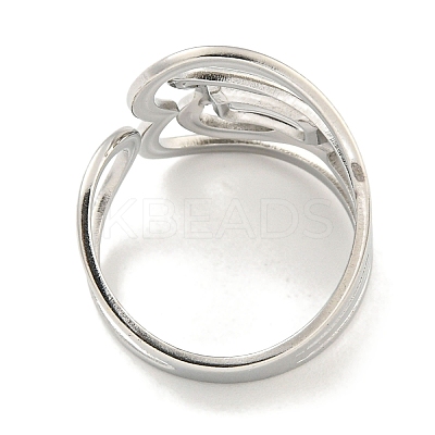 Non-Tarnish Hollow Heart 304 Stainless Steel Open Cuff Finger Rings for Women RJEW-P114-08P-1