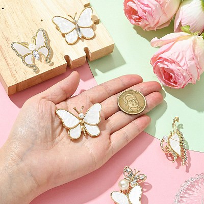 5Pcs 5 Styles Butterfly Alloy Rhinestone Brooches JEWB-CJ0001-33-1