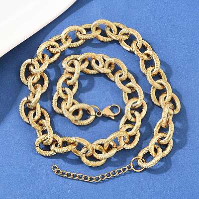 13MM 304 Stainless Steel Textured Cable Chain Necklaces NJEW-Z105-02G-1