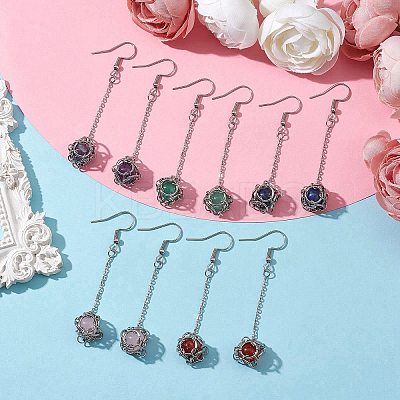 Natural Mixed Gemstone Dangle Earrings EJEW-JE05660-02-1