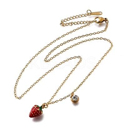 304 Stainless Steel Red Enamel Pendant Necklaces for Women NJEW-U043-02B-G-1