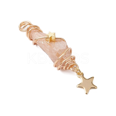 3Pcs 3 Styles Electroplated Natural Quartz Crystal Nuggets Copper Wire Wrapped Pendants PALLOY-JF03126-1