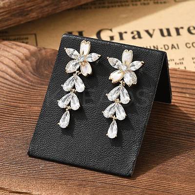 Brass Clear Cubic Zirconia Stud Earrings EJEW-D301-06G-03-1
