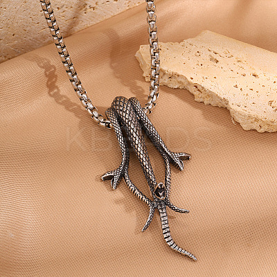 Vintage 304 Stainless Steel Three Snakes Pendant Necklaces for Men WG54BFC-01-1