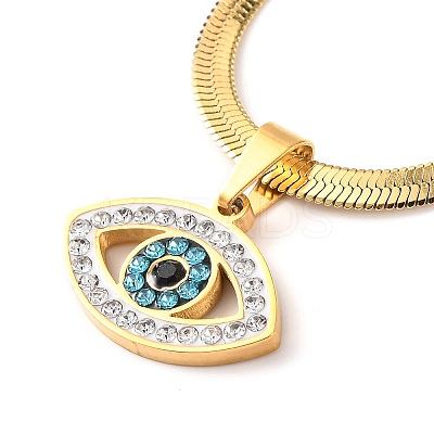 304 Stainless Steel Rhinestone Snake Chain Evil Eye Pendant Necklaces NJEW-K273-02G-1