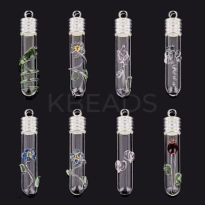 7 sets 7 style Clear Glass Long Bottle Pendants GLAA-PH0001-88-1
