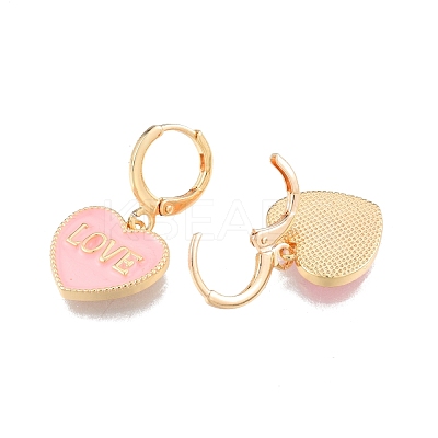 Heart with Word Love Enamel Dangle Leverback Earrings EJEW-N012-108B-1