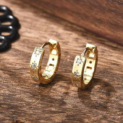 Clear Cubic Zirconia Star Hoop Earrings EJEW-K093-22G-1