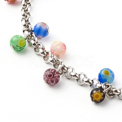 Millefiori Glass Charm Anklets AJEW-AN00441-1