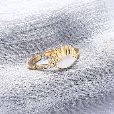 Brass Micro Pave Cubic Zirconia Shell Cuff Rings KK-D363-24C-G-1