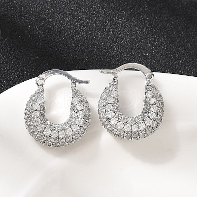 Brass Micro Pave Clear Cubic Zirconia Flat Round Hoop Earrings EJEW-K318-04A-P-1