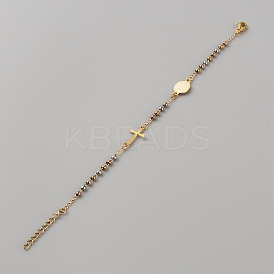 304 Stainless Steel Jesus & Cross Link Bracelet with 201 Stainless Steel Beaded Chains BJEW-WH0012-20A-1