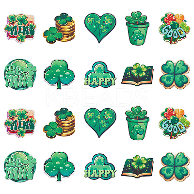 20Pcs 10 Styles Single Face Printed Clover Wood Big Pendants WOOD-CJ0001-80-1