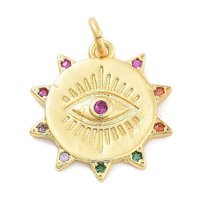 Rack Plating Brass Micro Pave Cubic Zirconia Pendants KK-Z071-77G-02-1