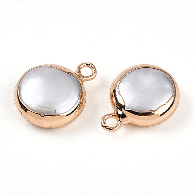 Electroplated Natural Keshi Pearl Flat Round Pendants LS-PEAR-S018-02C-01A-1