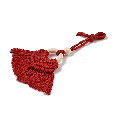 Handmade Macrame Nylon Thread Pendant Decorations with Wood Beads HJEW-P019-03C-1