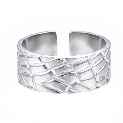 Non-Tarnish 304 Stainless Steel Textured Open Cuff Ring RJEW-T023-38P-1