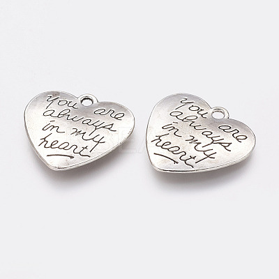 Tibetan Style Carved Words Alloy Heart Pendants LS-X-TIBEP-Q043-190-RS-1