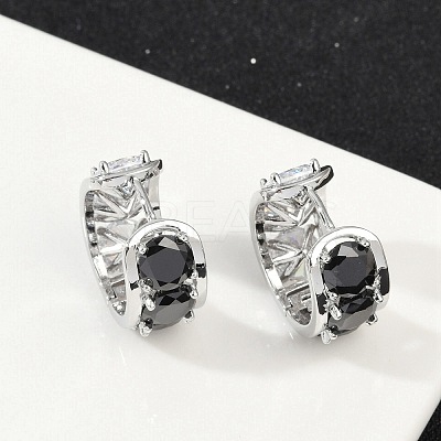 Brass Black Cubic Zirconia Hoop Earrings EJEW-Q016-11P-1