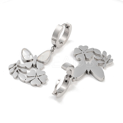Left and Right Butterfly 304 Stainless Steel Shell Dangle Earrings EJEW-L283-067P-1