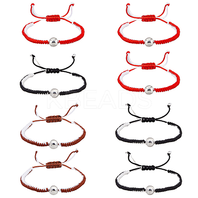 4 Sets 4 Colors Alloy Baseball Braided Bead Bracelets Set BJEW-AN0001-40-1