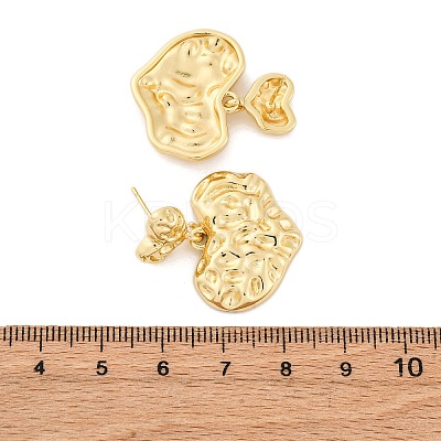 Hammered Heart Brass Dangle Stud Earrings EJEW-R025-23G-1