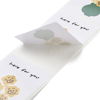200Pcs Rectangle with Flower Here for You Theme Paper Self-Adhesive Stickers AJEW-S084-02B-1