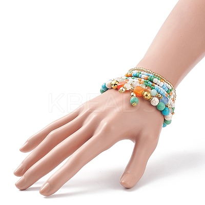 7Pcs 7 Style Natural Dyed Malaysia Jade & Agate & Glass Seed Beaded Stretch Bracelets Set BJEW-JB08892-01-1