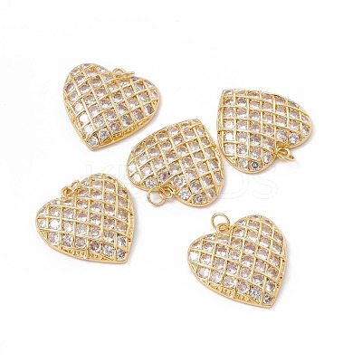 Rack Plating Brass Micro Pave Clear Cubic Zirconia Pendants ZIRC-C040-09G-1