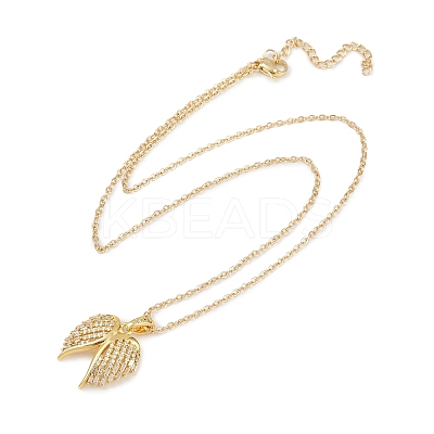 Brass Micro Pave Clear Cubic Zirconia Angel Wings Pendant Necklaces NJEW-Z088-02G-1