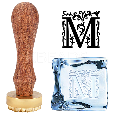 1Pc Pear Wood Handle with 1pc Brass Stamp Head DIY-OC0012-40B-1