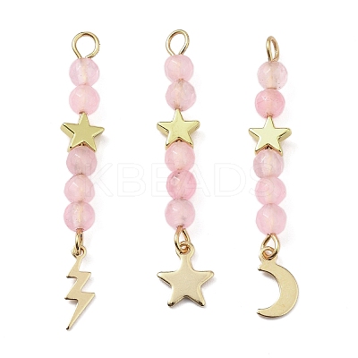 3Pcs 3 Styles Natural Rose Quartz Faceted Round Beaded Pendants PALLOY-JF03604-03-1
