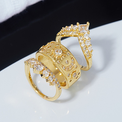 3Pcs Brass Micro Pave Clear Cubic Zirconia Finger Rings for Women FS-WGDAF26-05-1