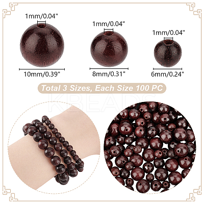 300Pcs 3 Styles Natural Wood Beads Strands WOOD-GA0001-66-1