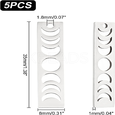 5Pcs 201 Stainless Steel Pendants STAS-DC0009-52-1