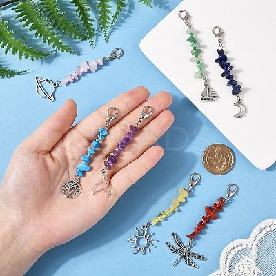 7Pcs Natural Gemstone & Glass & Alloy Pendant Decorations HJEW-YW00105-1