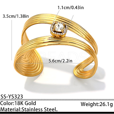 304 Stainless Steel Crystal Rhinestone Open Cuff Bangles for Women WG66922-01-1