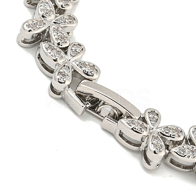 Rack Plating Brass Pave Cubic Zirconia Butterfly Link Bracelets for Women BJEW-B110-05P-03-1