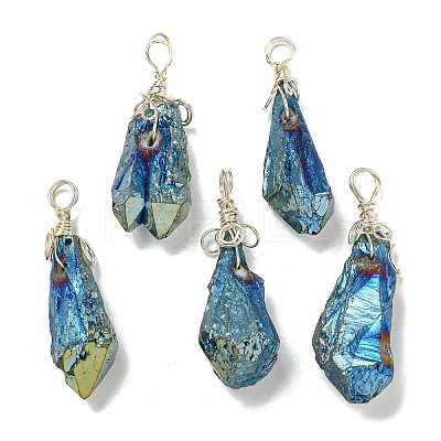 Electroplated Platinum Palted Copper Wire Wrapped Natural Quartz Crystal Pendants G-L133-07I-1