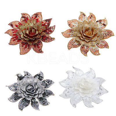 4Pcs 4 Colors 3D Flower Pattern Polyester Fabrics Computerized Embroidery Cloth Sew on Appliques PATC-NB0001-15C-1