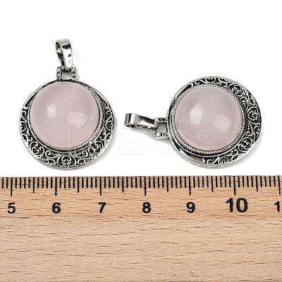 Natural Rose Quartz Half Round Pendants PALLOY-R159-01AS-12-1