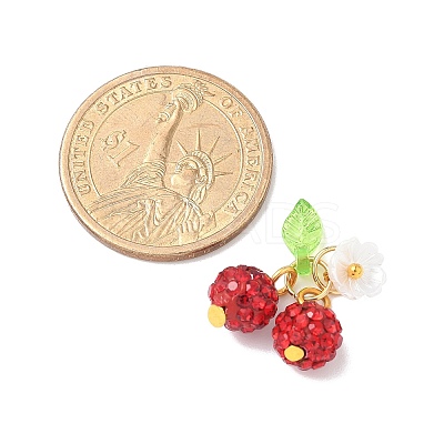 Handmade Polymer Clay Rhinestone Cherry Pendants PALLOY-JF03868-04-1