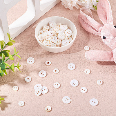 105Pcs 3 Styles Natural 4-Hole Freshwater Shell Buttons BUTT-TA0001-26-1