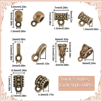 300Pcs 5 Styles Tibetan Style Alloy Tube Bails TIBE-SP0001-03AB-1
