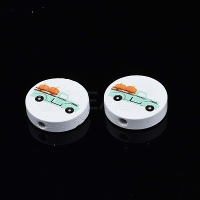 Autumn Theme Printed Natural Wood Beads WOOD-T021-100-1