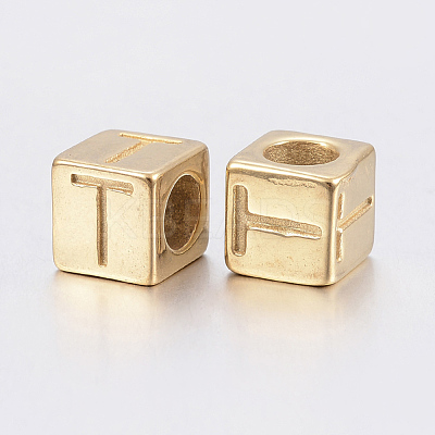 304 Stainless Steel Large Hole Letter European Beads STAS-H428-01G-T-1