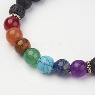 Lava Rock Beaded and Gemstone Beaded Stretch Bracelets BJEW-P065-01-1
